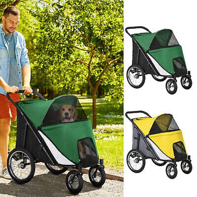Pawhut Foldable Pet Stroller With Washable Cushion, Storage Bags, Safety Leash For Medium And Large Dogs Cats Travel, Yellow