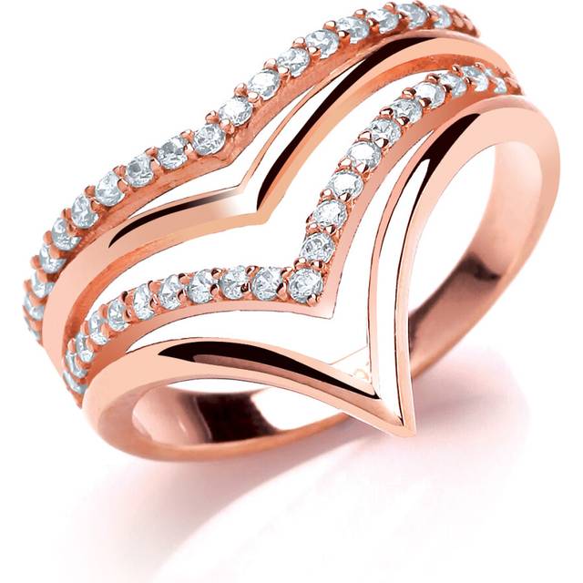 (L) Jewelco London Rose Gold-Plated Sterling Silver Cubic Zirconia Wishbone Ring - GVR729ROSE