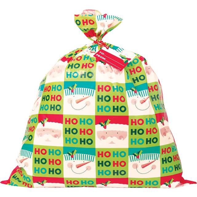 Holly Santa Jumbo Plastic Gift Bag