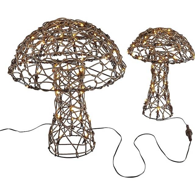 Rattan Mushroom Garden Light Duo - Warm White