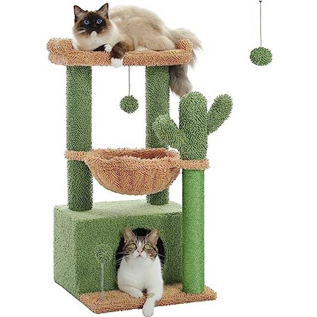 Cactus Cat Tree for indoor cats with super large Condo, Cat scratching tower with large hammock& perch 79cm Green
