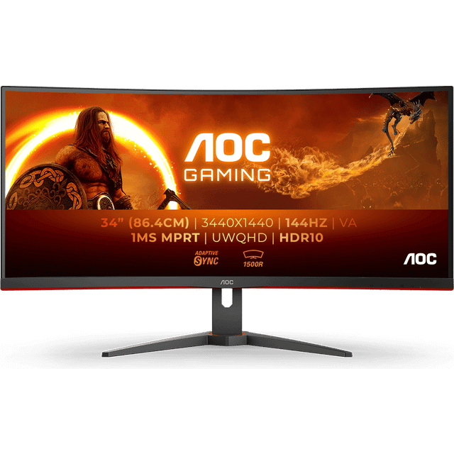 Böjd PC-skärm AOC CU34G2XE 34 WQHD VA-panel 144Hz 1ms 1 HDMI 1DP Adaptive Sync Svart