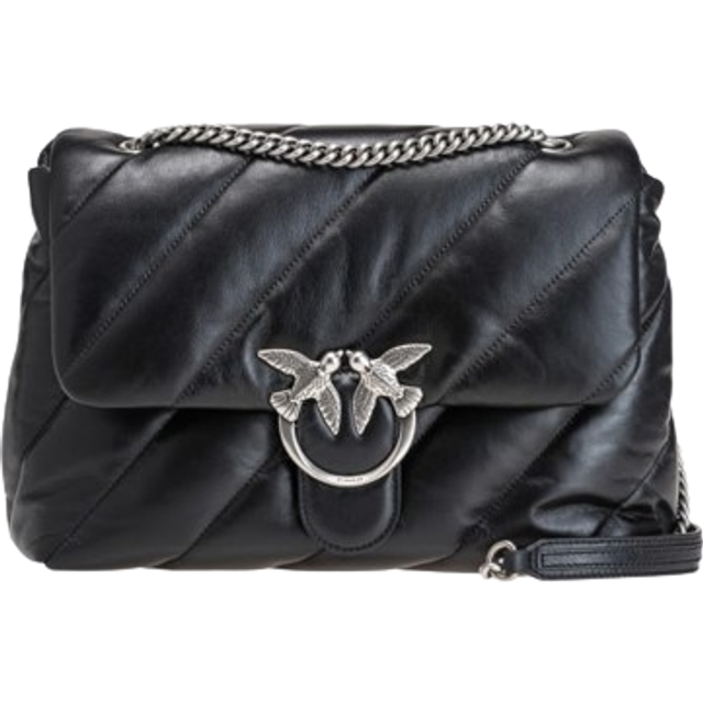 PINKO, Shoulder Bags, female, Black, ONE SIZE, Quilted Leather Shoulder Bag with Love Birds Detail