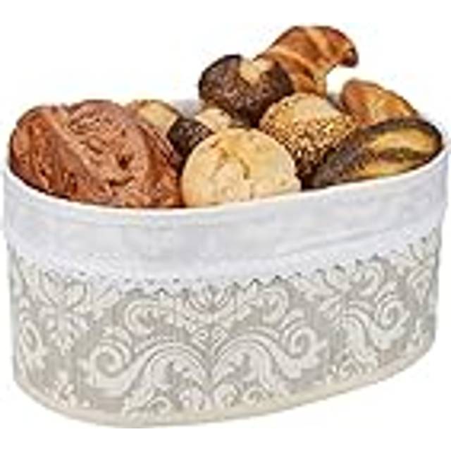 Bread Basket, Floral Print Design, Bamboo, Removable Fabric Insert, h x w x d: 16 x 34 x 24 cm, Grey/White - Relaxdays