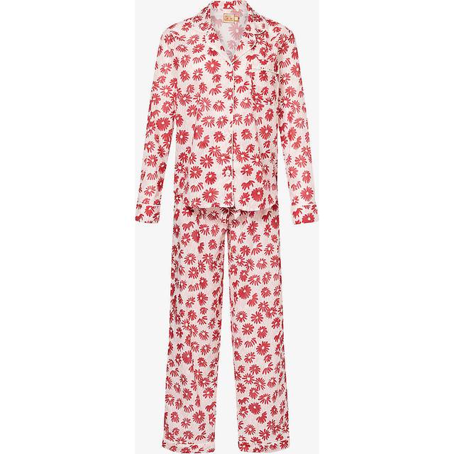 Desmond and Dempsey Womens Pink/red Floral-print Long-sleeve Cotton Pyjama Set L - PINK/RED