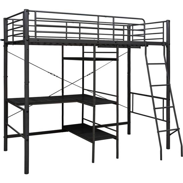 Våningssäng med bord vit metall 90x200 cm