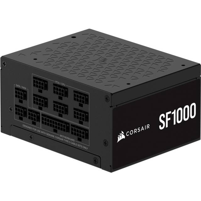CORSAIR SF1000 (2024) Fullt Modulärt 80 PLUS Platinum ATX-Strömförsörjning med Låg Ljudnivå – ATX 3.1-Kompatibel – PCIe 5.1-Kompatibel – SFX-till-ATX-Fäste Ingår – Svart