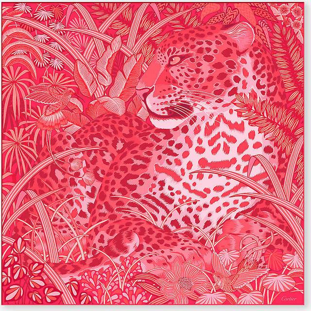 Cartier Womens Coral Panth&#232;re De Graphic-print Silk-twill Scarf 1 Size - CORAL