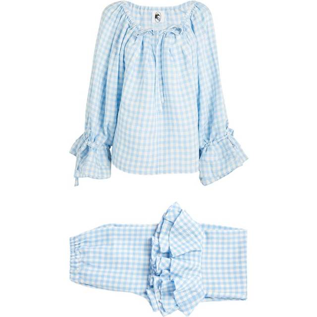 Sleeper Cha-Cha Ruffled Linen-Blend Lounge Set - L - Blue
