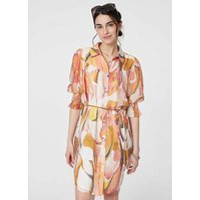 Printed 3/4 Puff Sleeve Shirt Dress - Orange - Size 16 - Izabel London