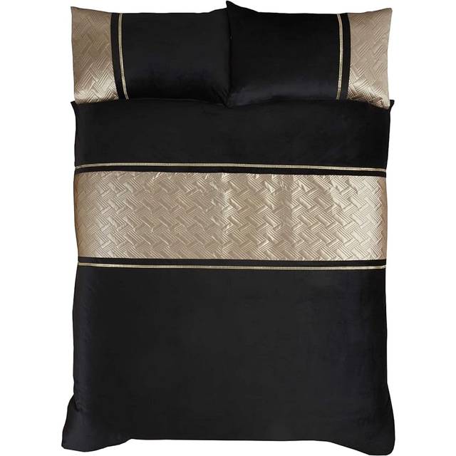 Rapport Home Capri Double Black and Gold Velvet Duvet Set