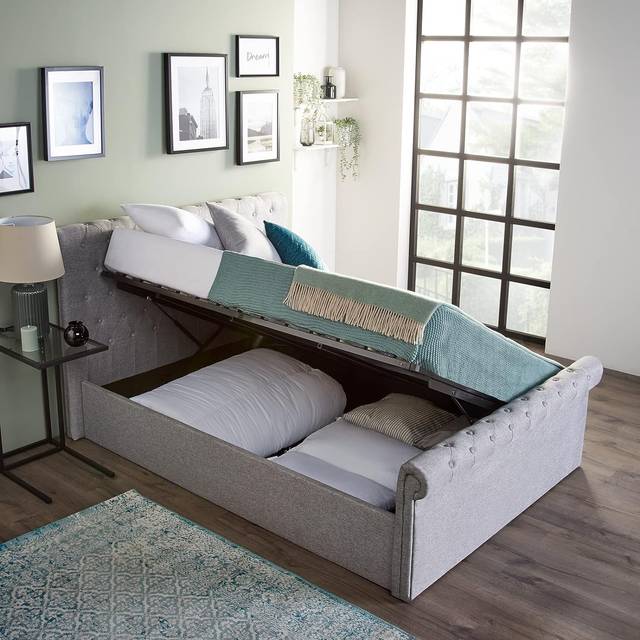 Home Treats Double Ottoman Bed With Mattress Sleigh Bed With Storage, Grey