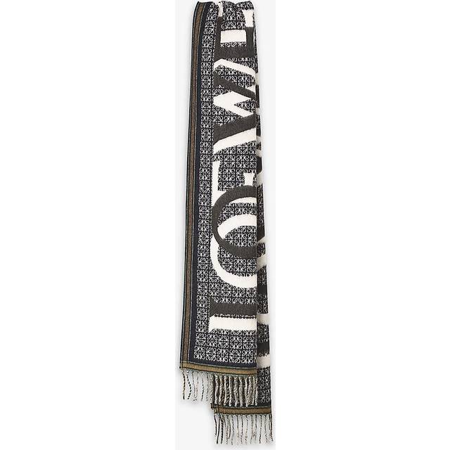Loewe Womens Vy Blue Logo-intarsia Wool and Cashmere-blend Scarf - NAVY BLUE