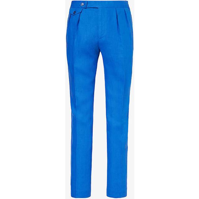 Polo Ralph Lauren Mens Heritage Blue Pleated Straight-leg Slim-fit Linen Trousers 32/33 - HERITAGE BLUE