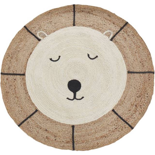Area Rug Jute Round ø 120 cm Kids Decorative Bear Pattern Beige Kovu