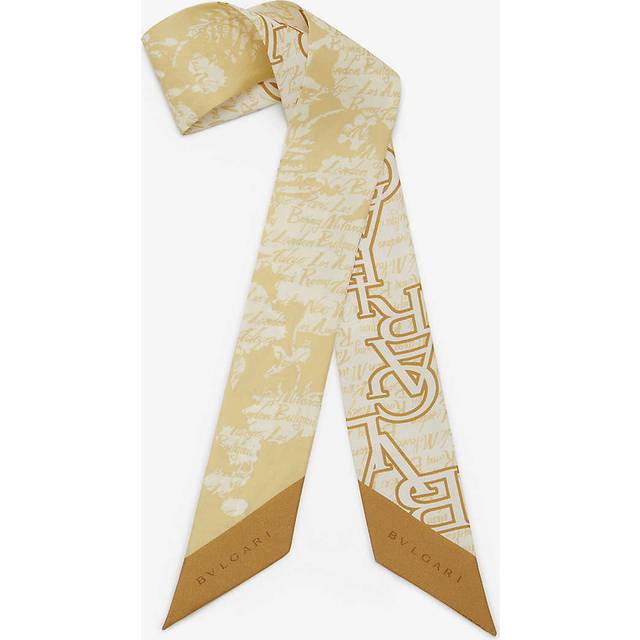 Bvlgari Womens Gold Logo Bouquet Graphic-print Silk-twill Scarf 1 Size - GOLD