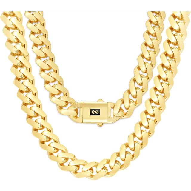 10k yellow gold miami cuban 17mm monaco curb link chain mens necklace 22"- 30"