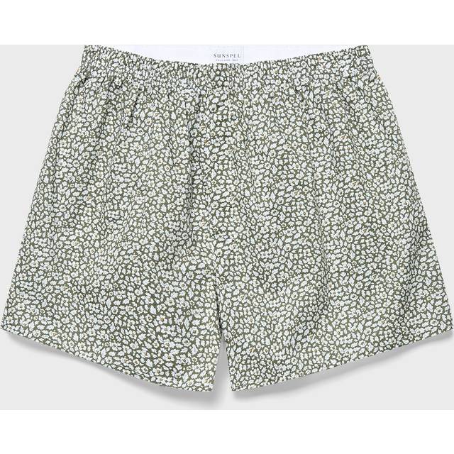 Sunspel Mens Khaki Feather Meadow Floral-print Regular-fit Cotton Boxer Shorts L