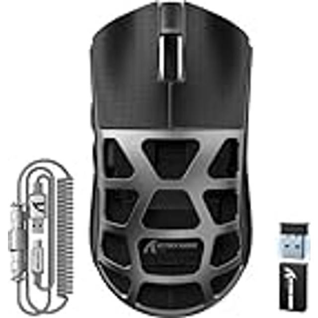 ATTACK SHARK R3PRO 46 g SUPERLIGHT Magnesiumlegeringsmus, 8 000 Hz trådlös uppspelningshastighet, 26000 DPI, 2,4G/BT/trådbunden spelmus, PixArt PAW3395, programmerbar spiralkabel, PC/Mac, grå