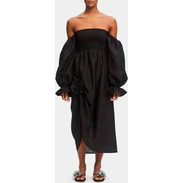 Sleeper Atlanta Rosette Linen Dress - XS - Black