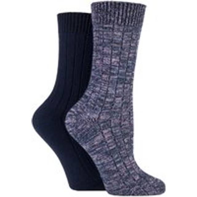 Women's 2 Pair Elle Chunky Rib Cotton Boot Socks Navy 4-8 - Blue
