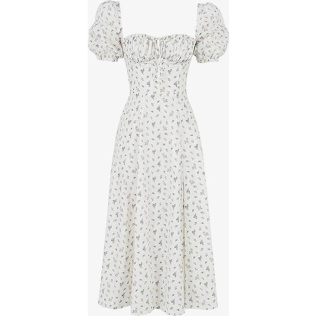 House OF CB Tallulah Puffed-sleeve Cotton-blend Midi Dress - WHITE FLORAL