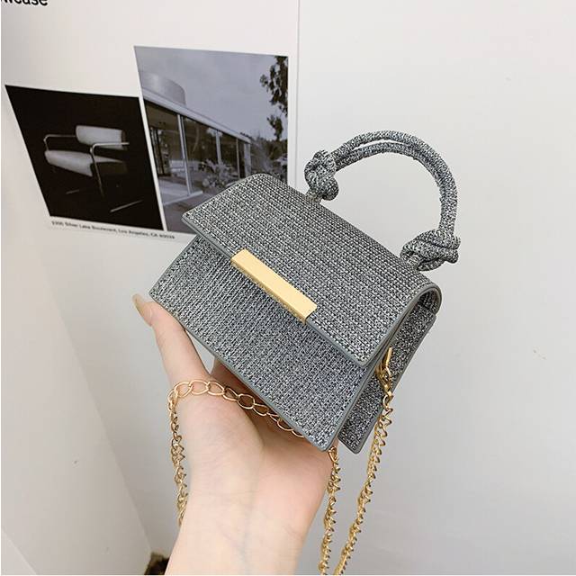 (Silver) One Shoulder Crossbody Small Square Bag Fashion Casual Simple Classic Girl Style