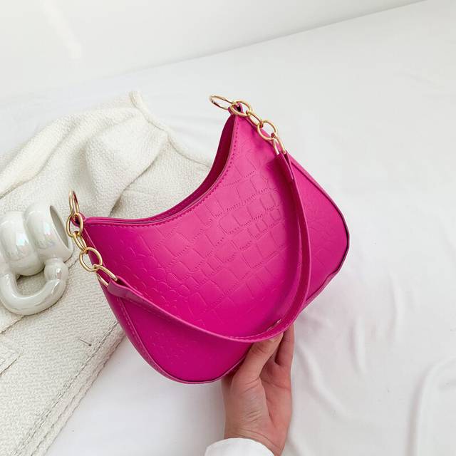 (Rose Red) Single Shoulder Underarm Bag Ladies Fashion Casual Simple Commuter Solid Color