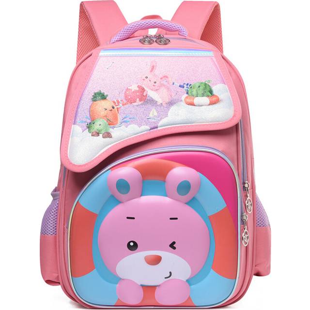 (Dark Pink) Backpack Children Large Capacity Cartoon Animal Print Cute Fashion And Casual