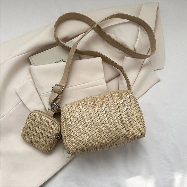 (Khaki) Crossbody Shoulder Single Bag Women Fashion Simple Straw Casual And Versatile