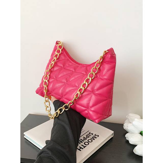 (Rose Red) Shoulder Single Underarm Bag Ladies Fashion Casual Simple Solid Color Versatile