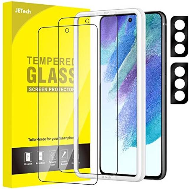 Screen Protector for Samsung Galaxy S21 FE 5G with Camera Lens Protector, Easy Installation Tool, Tempered Glass Film, Fingerprint ID Compatible,