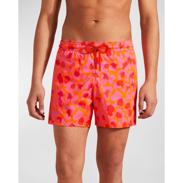 Vilebrequin, Badkläder, Herr, L, Nya Leopard Stretch Badshorts för Herrar - orange (L)
