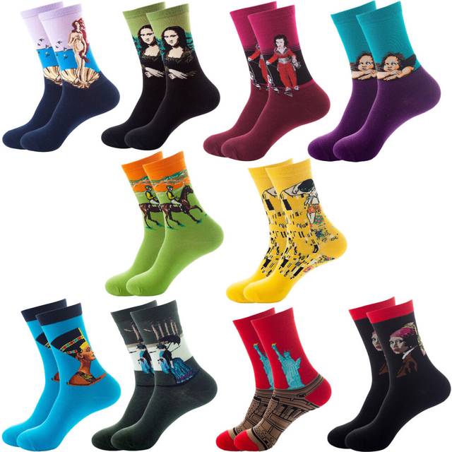 (Long-005) 10 Pairs Womens Socks 100% Cotton Elastic Animal Fruit Food Print Cute Funny Low/High Cut Socks Gifts for Adult Ladies and Teen Girls