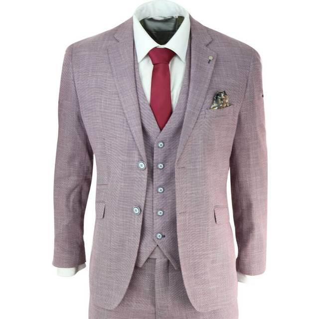Infinity Leather Mens 3 Piece Blush Pink Linen Summer Spring Classic Suit - Size 38 (Chest)