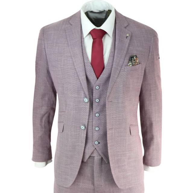 Infinity Leather Mens 3 Piece Blush Pink Linen Summer Spring Classic Suit - Size 48 (Chest)