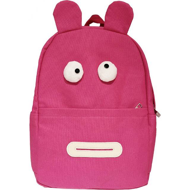 (Red) Monster Cartoon Canvas Backpack School Bag Shoulder Bag Zipper Large Capacity