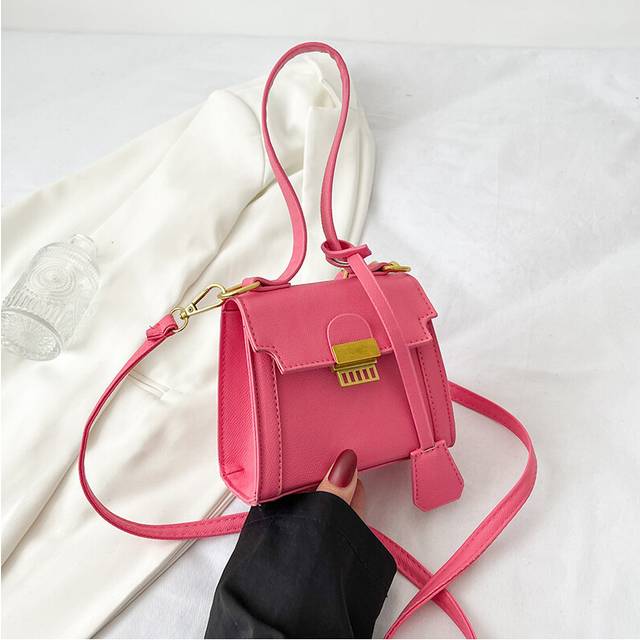 (Rose Red) One Shoulder Crossbody Small Square Bag Fashion Casual Simple Classic Girl Style