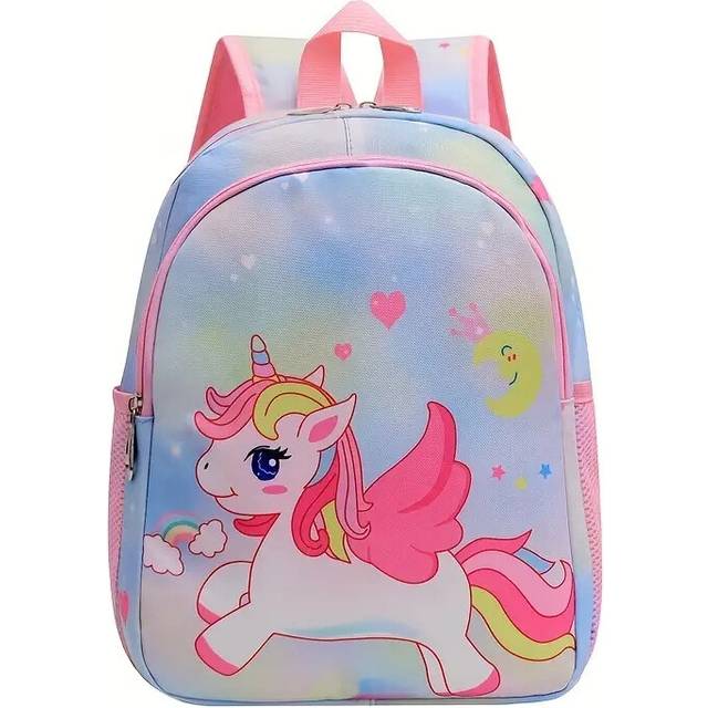 (Blue Pink Unicorn) Cute Cartoon Unicorn Mermaid Backpack for Kids - Lightweight and Durable School Bag with T-Shirt Pattern for Kindergarten and Prim