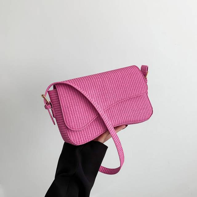 (Rose Red) Crossbody Shoulder Single Bag Fashion Casual Simple Retro Underarm Girl Style