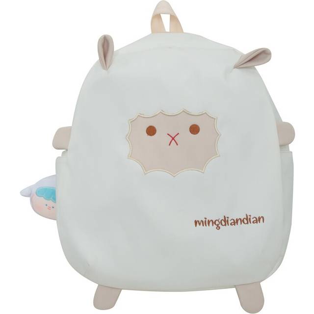 (White) Cartoon Sheep Canvas Backpack School Shoulder Bag Zipper Large Capacity Students