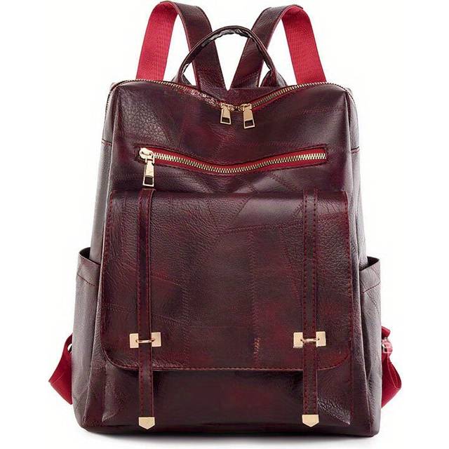 (Burgundy) Vintage Solid Color Backpack, Women's Fashion Travel Commute Knapsack