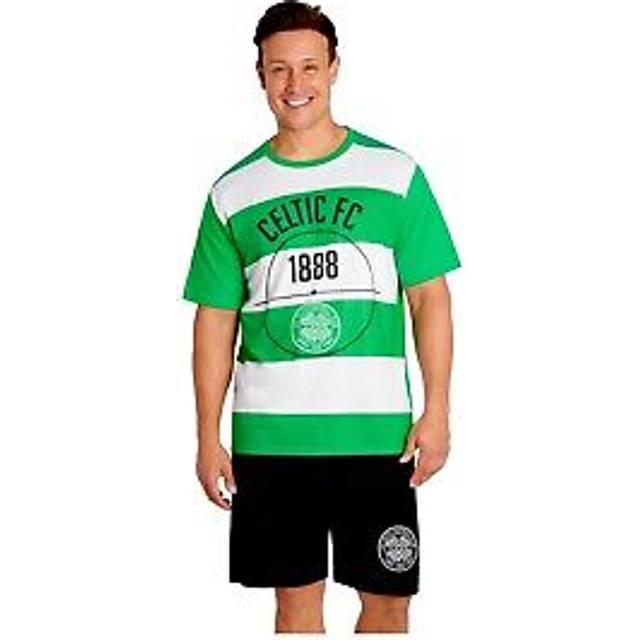 Celtic F.c. Mens Short Pyjamas Set Green/white Loungewear Nightwear Sleepwear
