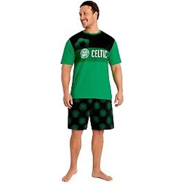 Celtic F.c. Mens Short Pyjamas Set Green/black Loungewear Nightwear Sleepwear