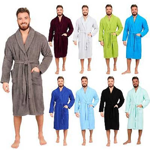 Mens 100% cotton bathrobe terry towelling shawl collar bath robe dressing gown