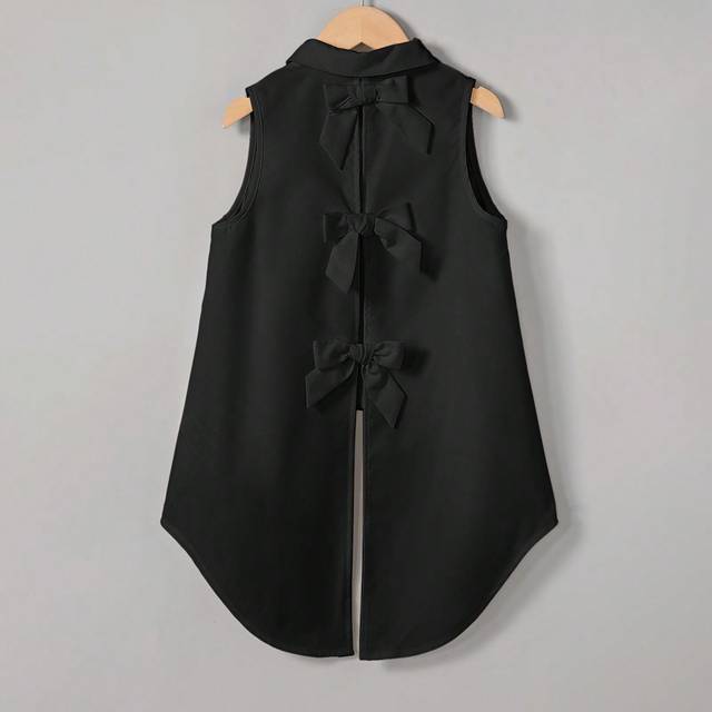 SHEIN Women Casual Solid Color Commute Vacation Sleeveless Spring/Summer Back Split Bow Knot Loose  Blouse Work Blouse