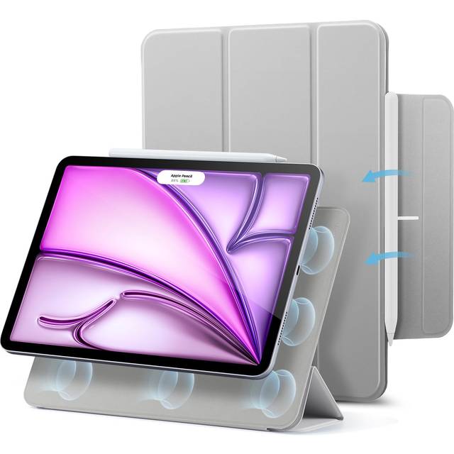 ESR Fodral för iPad Air 13" M2 (2024), iPad Pro 12.9(2022/2021), kraftfull magnetisk fästning, tunt fodral med tre klaffar, pennhållare Pro/USB-C, hållbart skydd, rebound-serien, grå