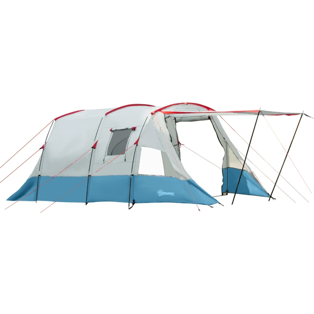 Outsunny 6-8 Person Tunnel Tent, Two-room Camping Tent with Carry Bag, Blue, Blue