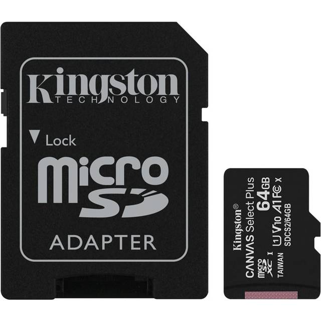Kingston Canvas Select Plus - Flash-minneskort (microSDXC till SD-adapter inkluderad) - 64 GB - A1 / Video Class V10 / UHS Class 1 / Class10 - mikroSDXC UHS-I
