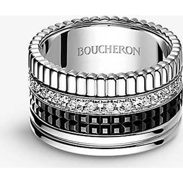 Boucheron Mens White Quatre 18ct White-gold With 0.49ct Pav&#233;-set Round Diamond and Pvd Ring 48mm - WHITE